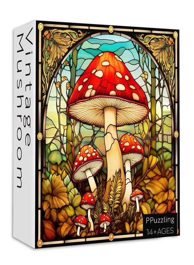 PPuzzling Vintage Mushroom Puzzles for Adults 1000 Pieces, Stained Glass Nature Plant Puzzles Impossible Art Puzzle, Hard Challenging Retro Forest Fungi Jigsaw Puzzle as Home Wall Art Decor - Image 2